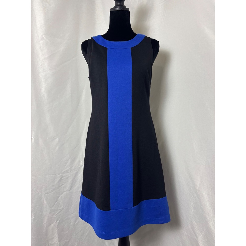 Signature by Robbie Bee Black Royal Blue Colorblock Sheath Dress Petite 6P